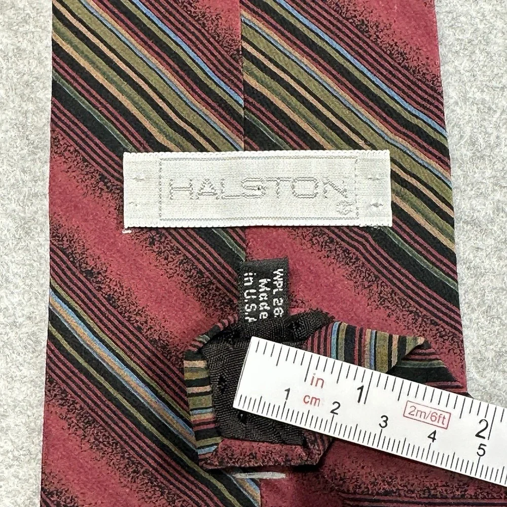 Vintage Halston Silk Tie Burgundy Striped USA Designer‎ Retro 90s 55x3.75in